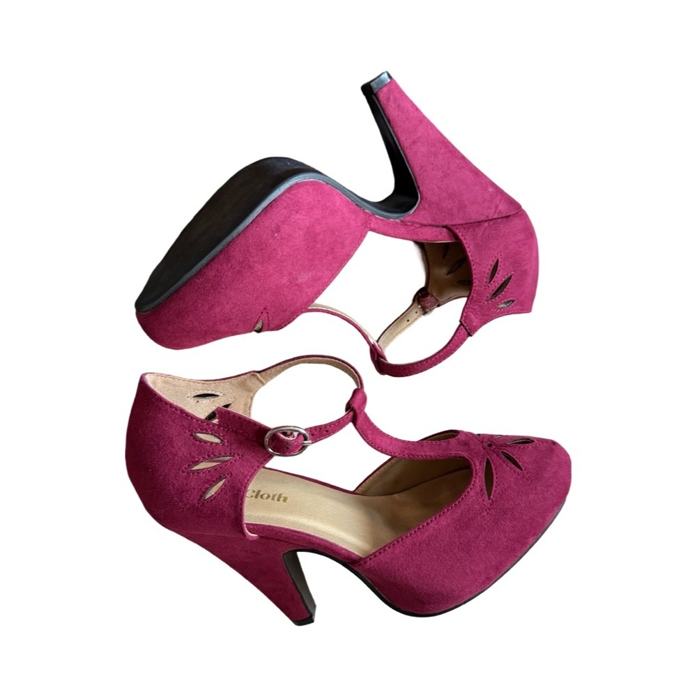 Rockabilly Pinup Burgundy T-Shape Heels ModCloth - Picture 11 of 17